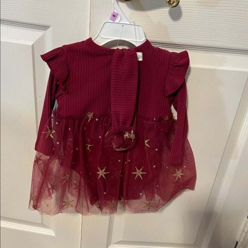 Little Me Red Dress with Gold Star Tulle - Picture 2 of 3